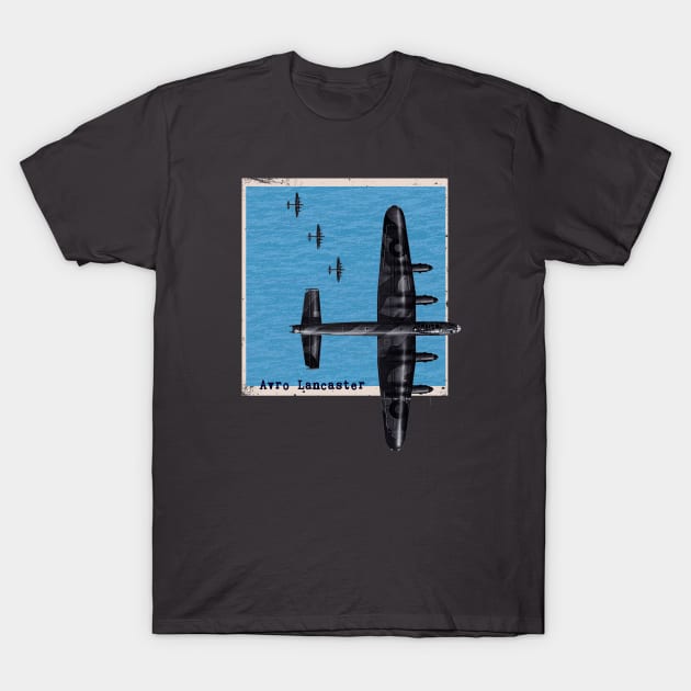 Avro Lancaster Bomber Airplane WW2 over the sea T-Shirt by Jose Luiz Filho